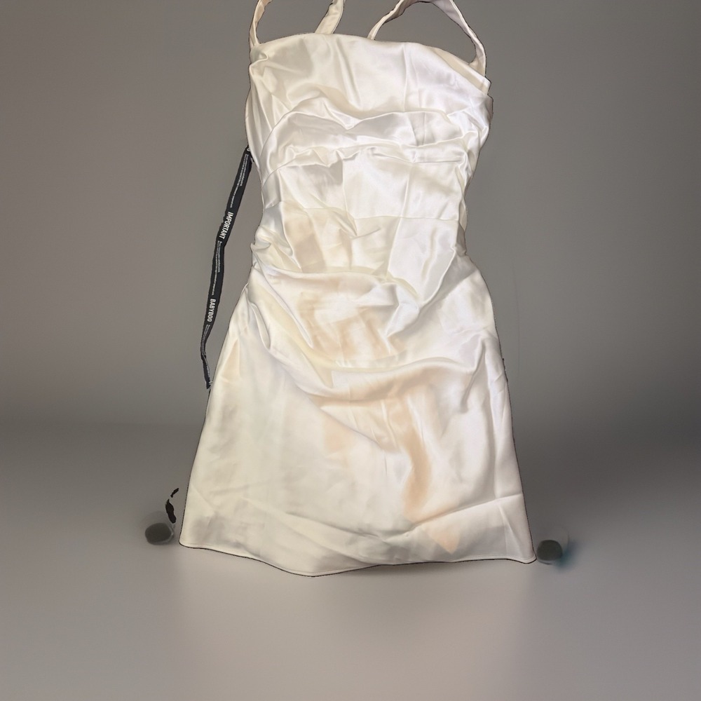 Babyboo Fashion Calanthe Satin Mini Dress Ivory White Corset Lace Up Size S NWT